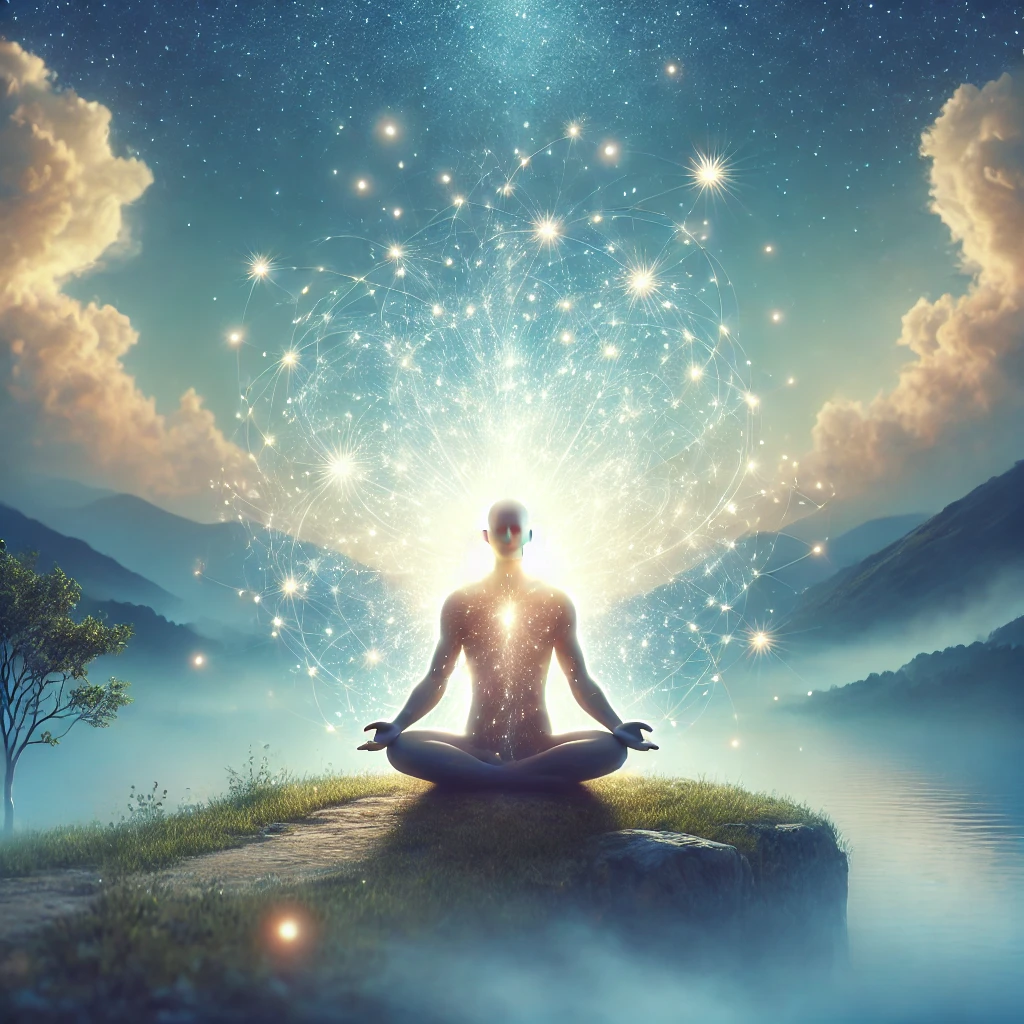 A person meditating with glowing light representing manifestation